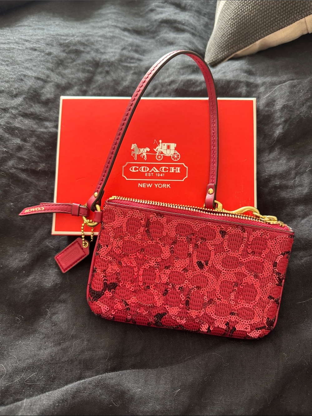 Coach “B4/Red” Leather Sequin Wristlet with Box (BNWB) 2013